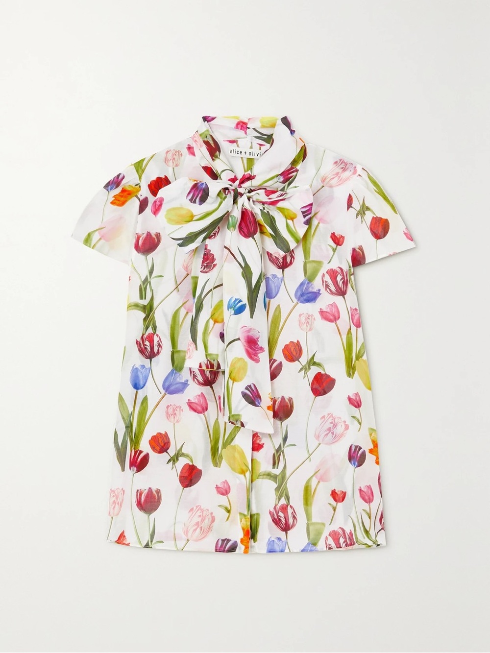 Alice + Olivia SZ medium Jeannie Bow-detailed Printed Cotton And Silk-blend Top